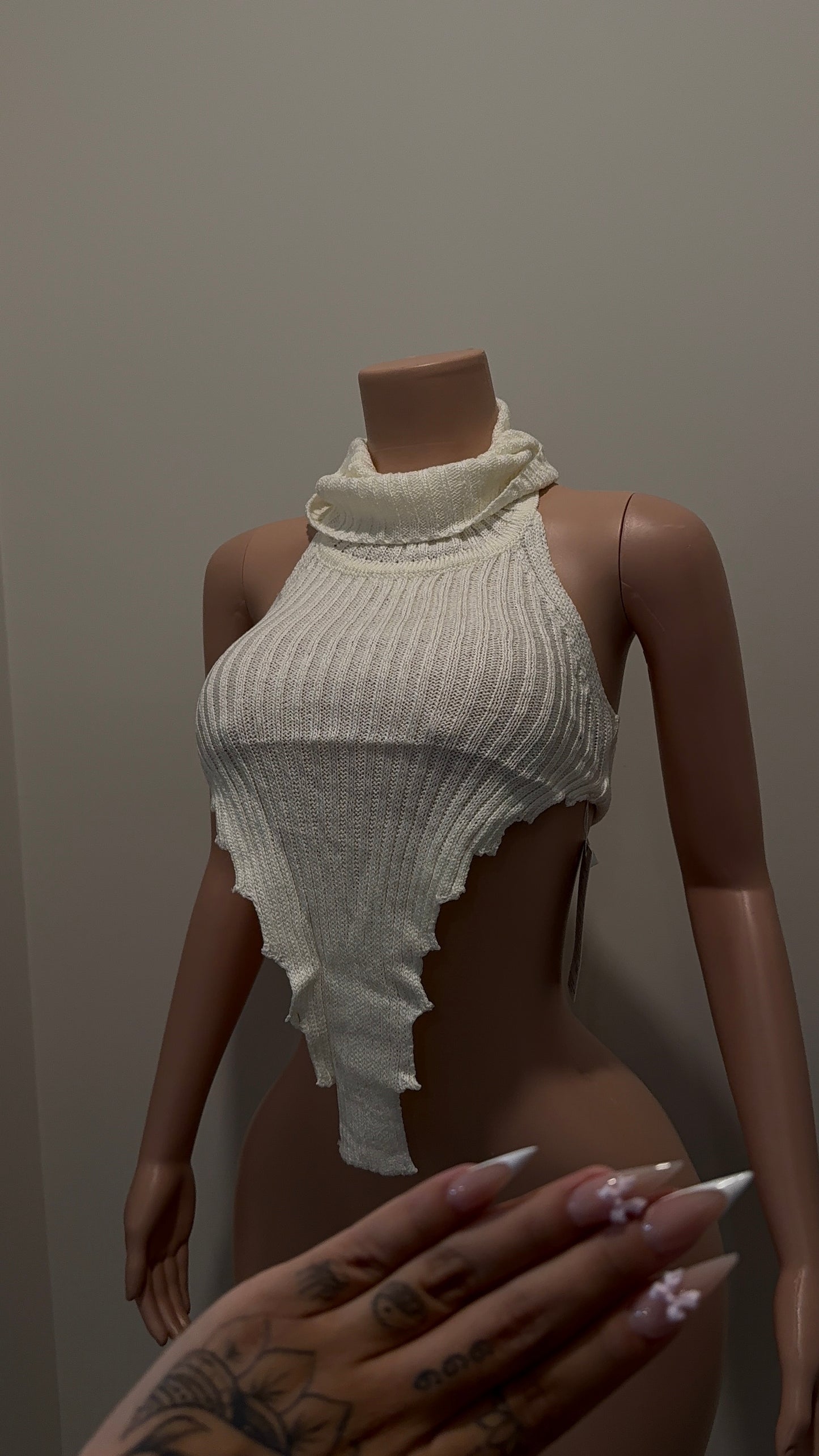 White Turtle Neck Cropped Shirt