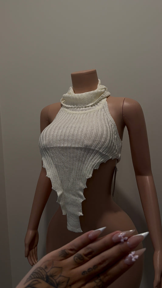 White Turtle Neck Cropped Shirt