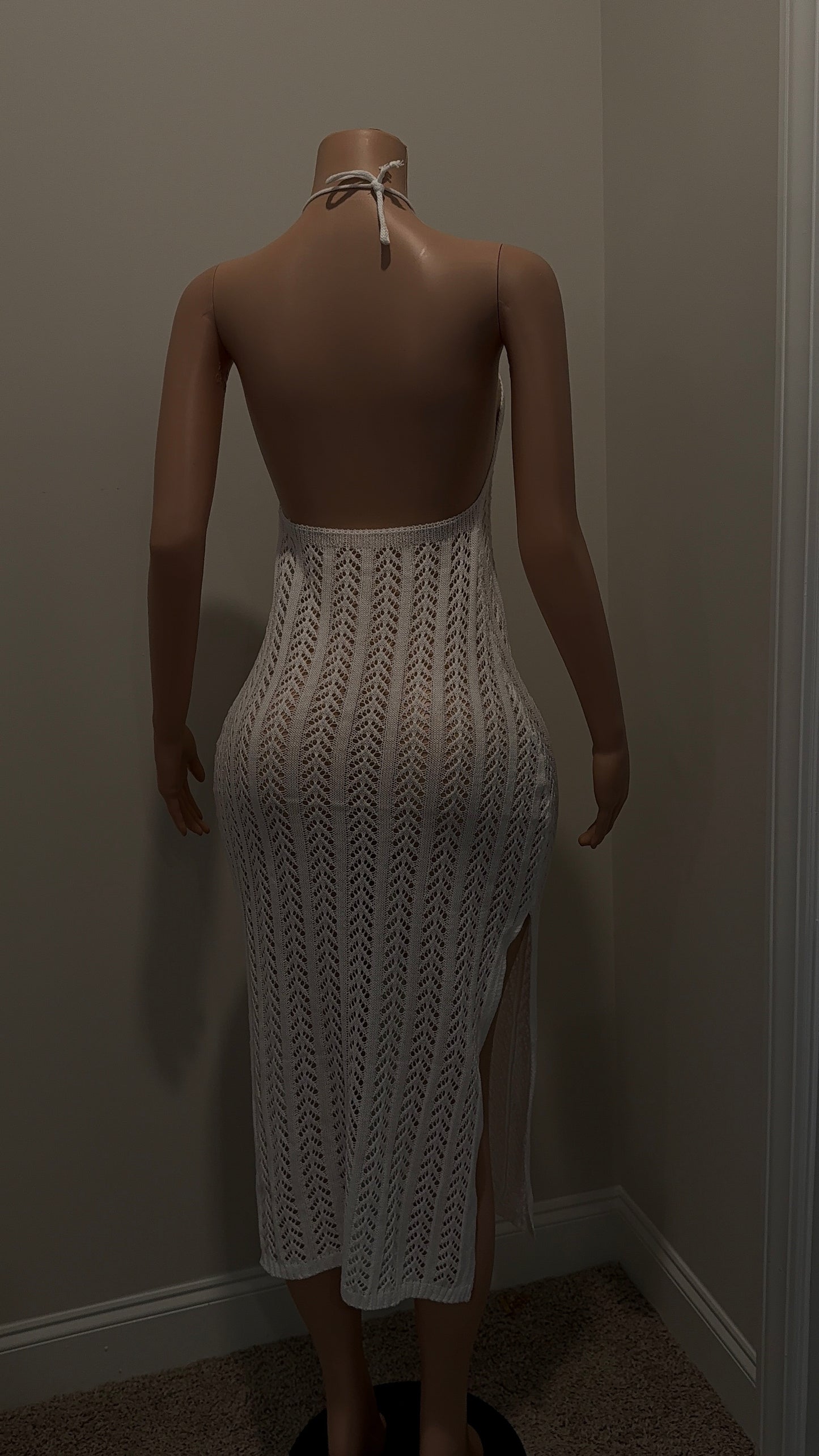 White Crochet Backless Dress