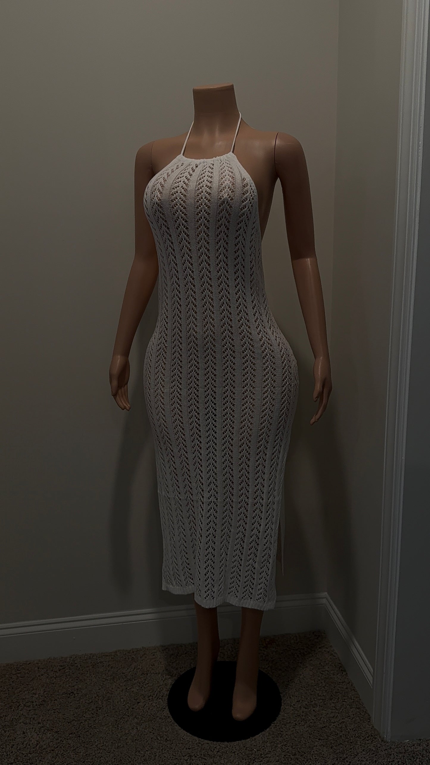 White Crochet Backless Dress