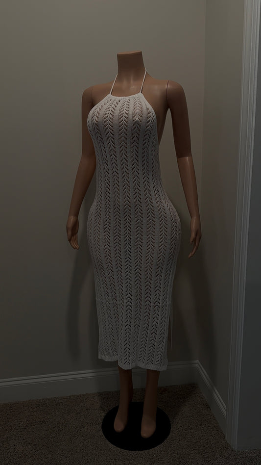 White Crochet Backless Dress