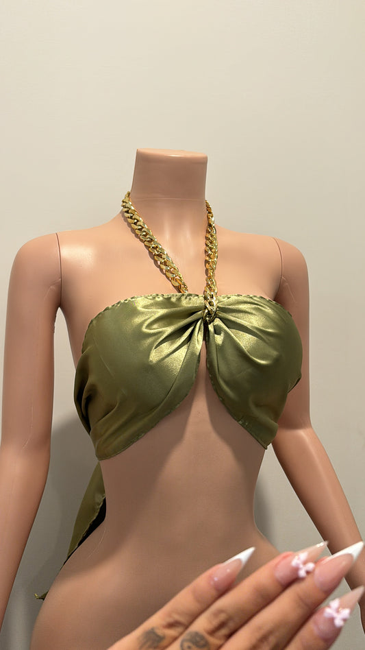 Green satin top